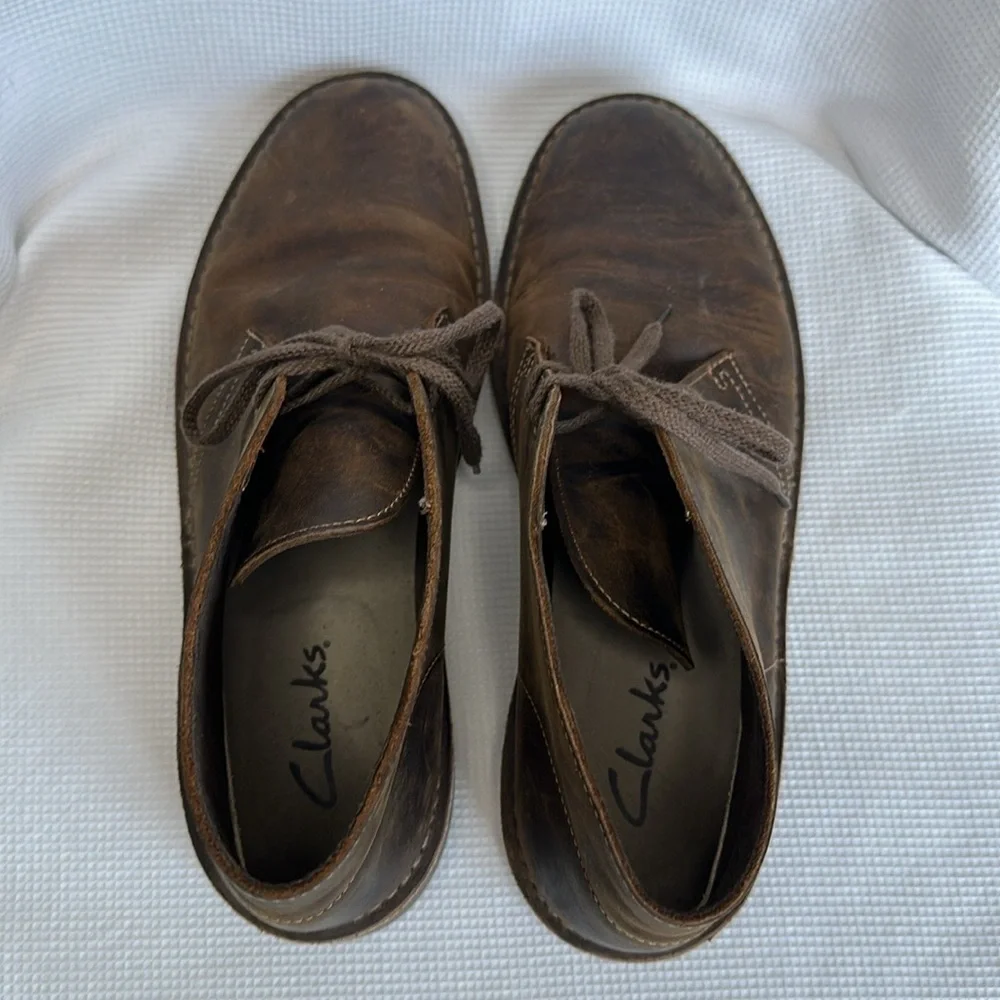 Clarks Men’s Bushacre 3 Chukka Boot Sz 10 Leather Contrast Stitch Brown Lace Up
